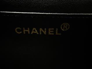 CHANEL Quilted Matelasse CC Logo Enamel Black Patent Leather Hand Bag